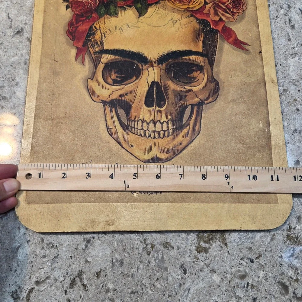 Frida Kahlo Skull Floral Crown Wood Wall Art Plaque Day of the Dead Decor